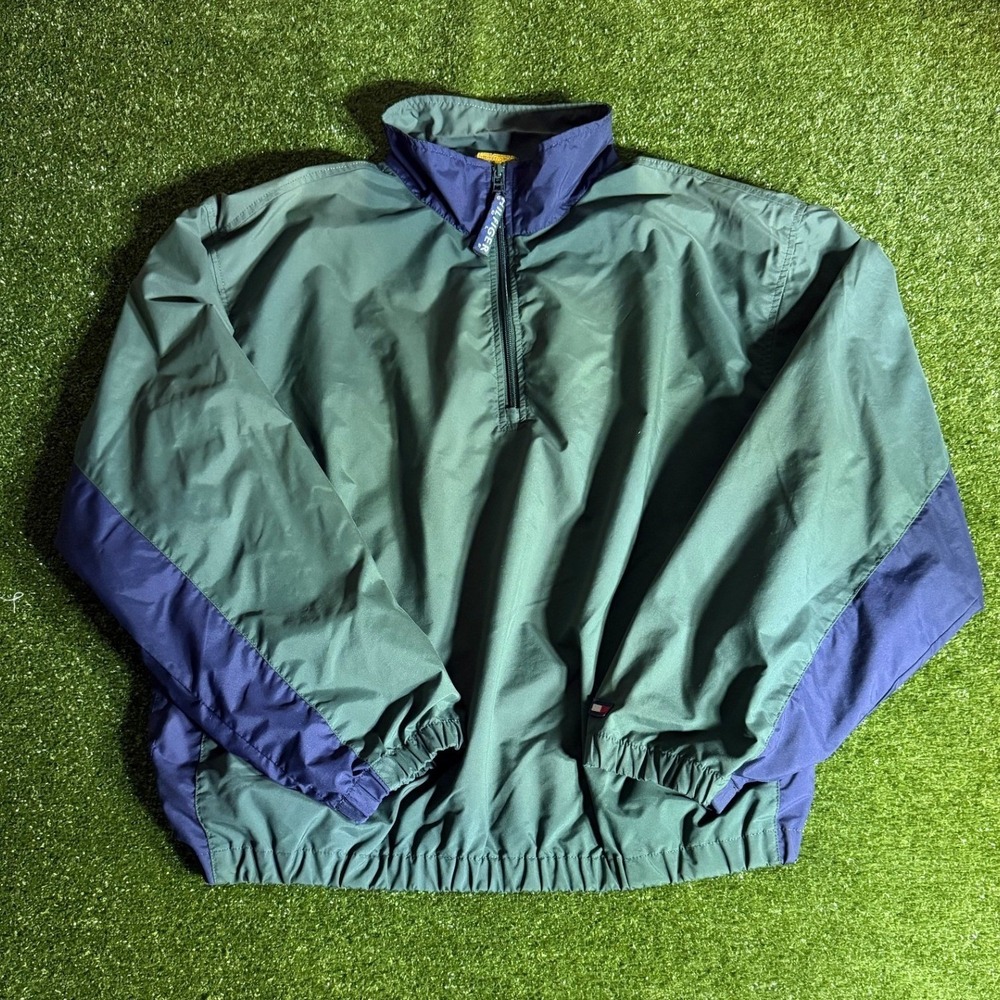 Vintage Tommy Hilfiger Golf Windbreaker Mens XL Green Navy 1/4 Zip Pullover